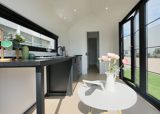 1 Bedroom 1 Bath 1 Kitchen 1 Living Prefabricated House Container Built On Trailer With Standing Seam Metal Cladding