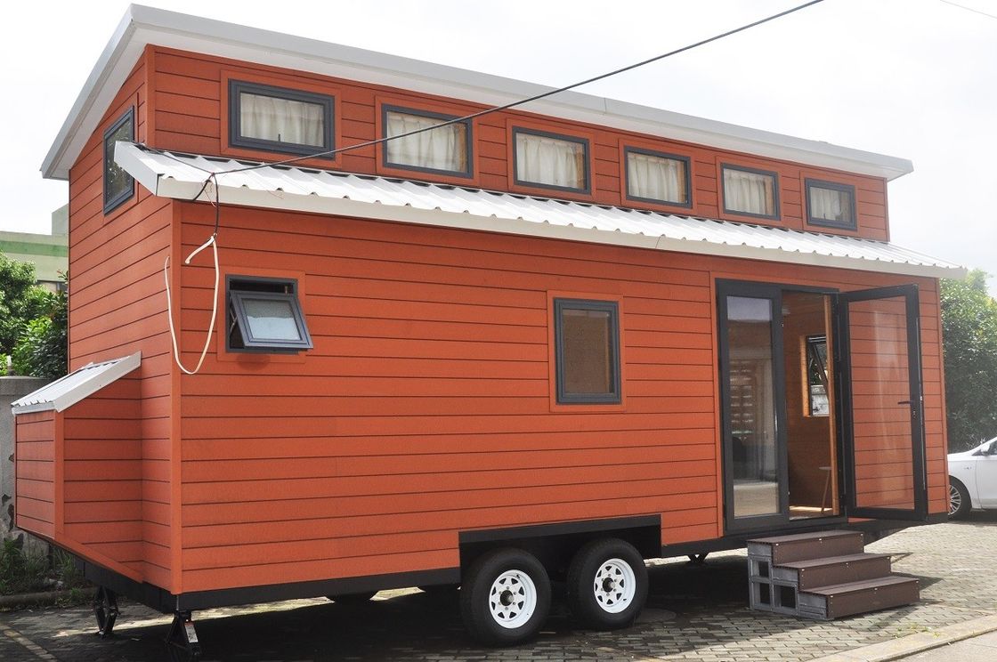 Ready made steel frame prefab tiny house with trailer on wheels